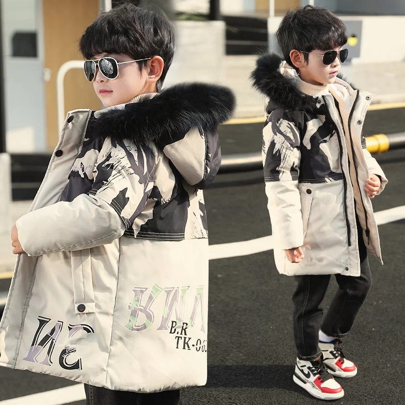 

Winter Children's Down Jackets Camouflage style Boy Down Coats Fur Teenager Kids parka Down Outerwear -30degree 9958 130CM-160CM