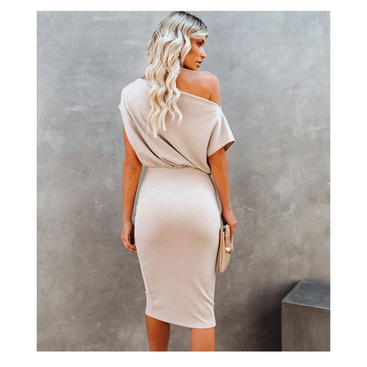 

2021 new women's casual short-sleeved one-word collar oblique shoulder waist bag hip pencil dress long dresses women