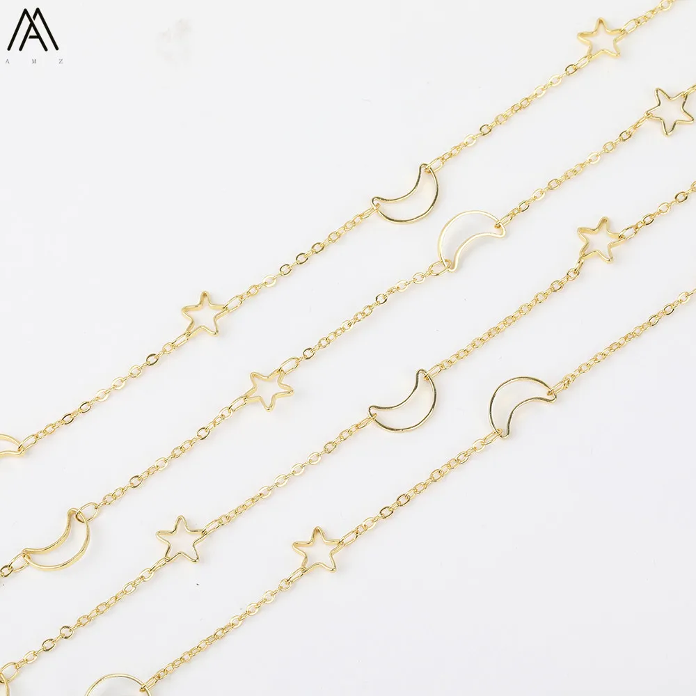 

5 meter 8mm Gold Copper Stars Moon Wire Wrapped Plated Gold Copper Links Rosary Chains Women DIY Jewelry Chains HX-LT-237AMF