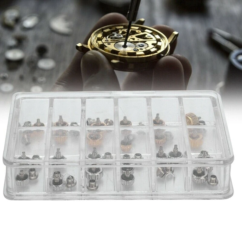 40PCS Watch Crowns Watch Waterproof Replacement Assorted Repair Tools with Box