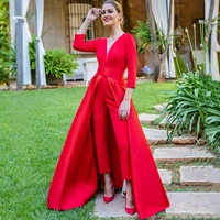 fortunate red elegant v neck formal evening dress floor length prom gowns backless long sleeve a line 2022 pantsuits women dress