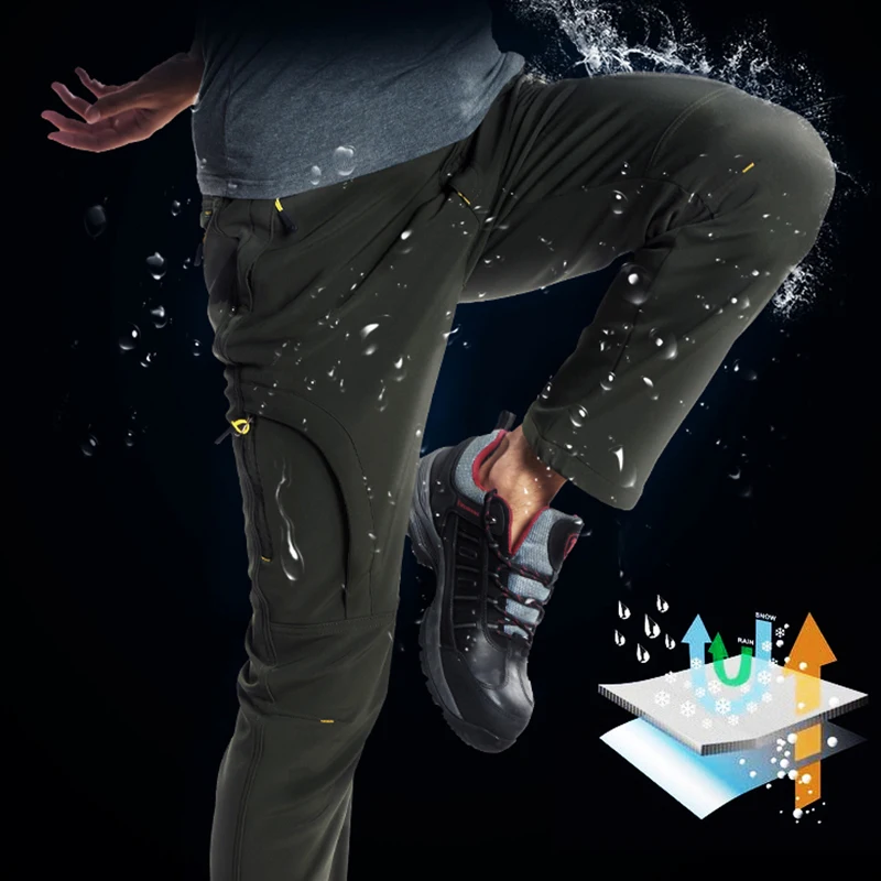 Мужские уличные походные ветрозащитные водонепроницаемые брюки флисовые лыжные