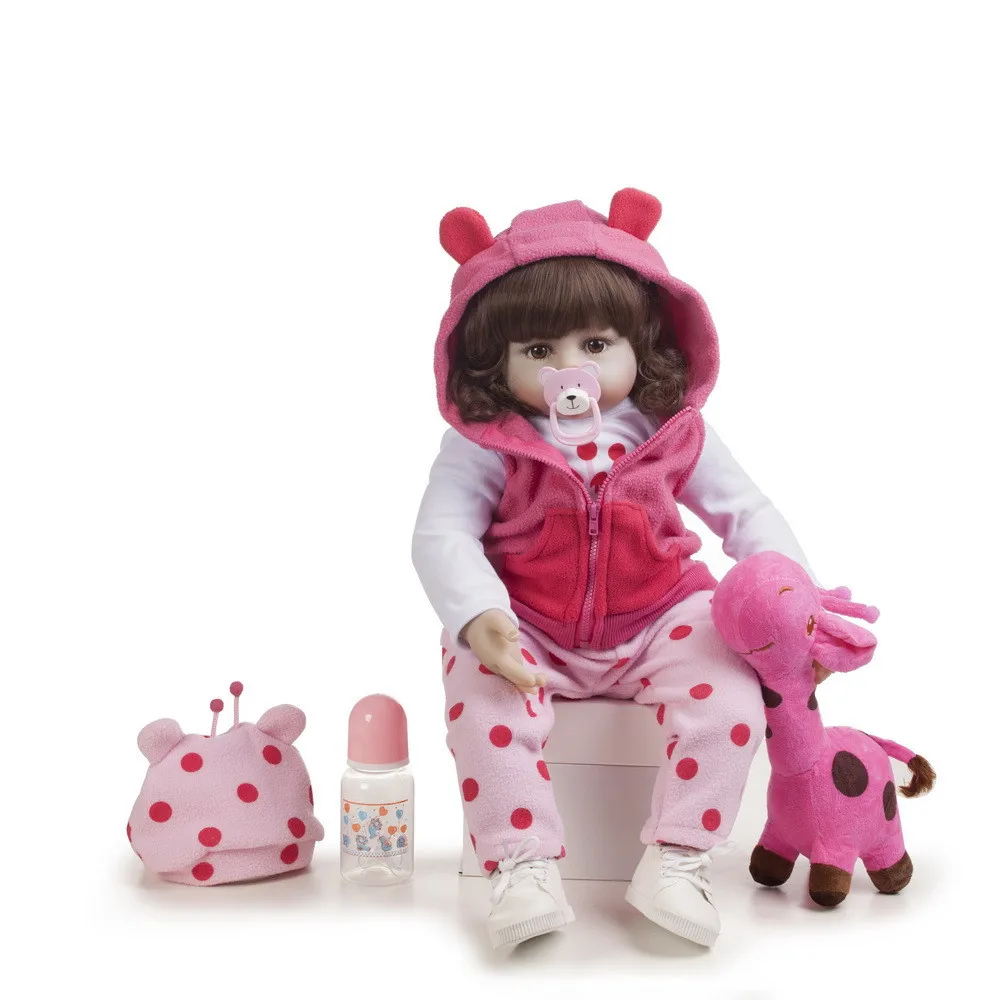 Вьющиеся волосы bebe Кукла reborn для маленьких девочек кукла в розовом платье полное