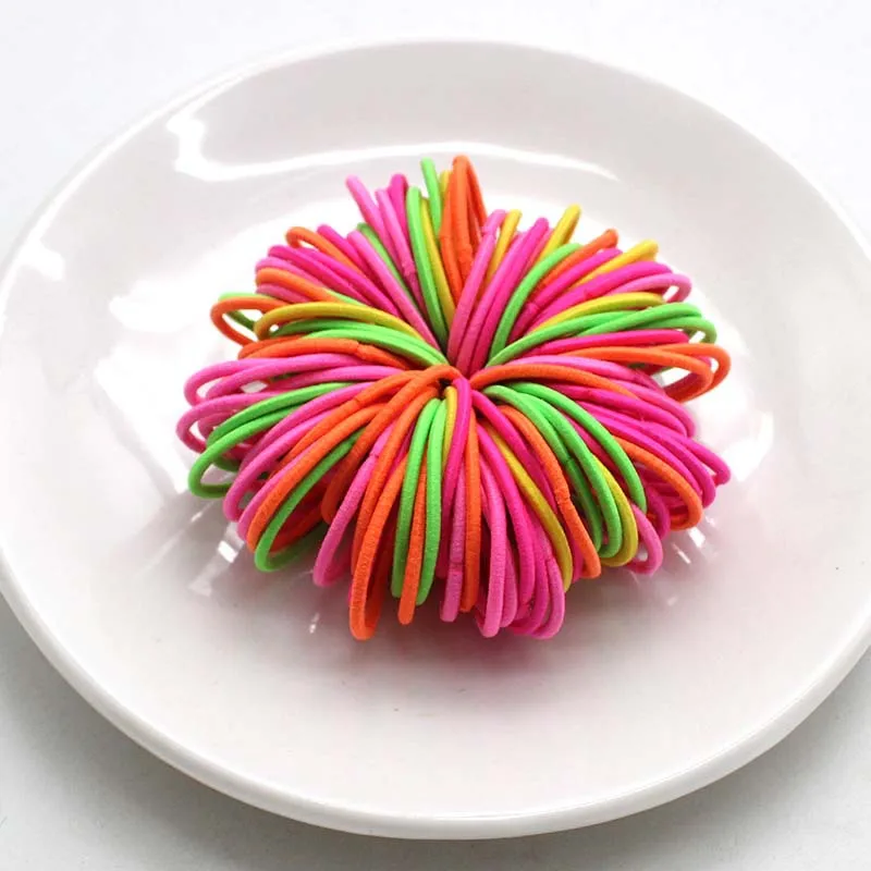 100 Pcs Girl Hair Rings Fluorescent Color Hair Accessories Ponytail Rubber Hair Rope High Elastic Hair bnads Head Rope for Girls