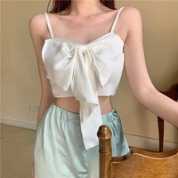 crop tank top sexy patchwork bow women vest square collar sleeveless spaghetti strap slim tunic tank tops female clothes