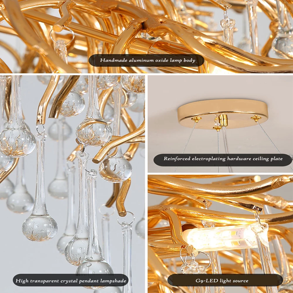 

New Modern Gold Crystal Chandelier Attic Bedroom Light Aluminum Led Chandeliers Creativity Living Room Hotel Interior Lighting