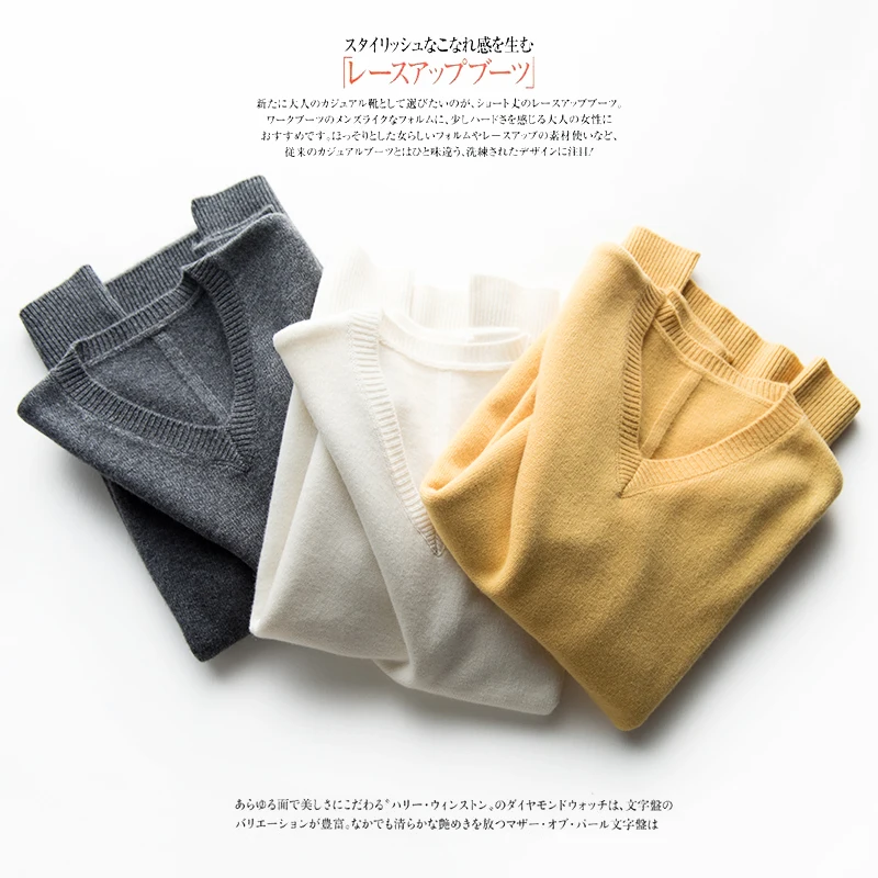 

100% Wool Knitted Sweater Women Sweater And Pullover Long Sleeve V-Neck Loose Female Pullover Women Jumper Casual Pull Femme Top