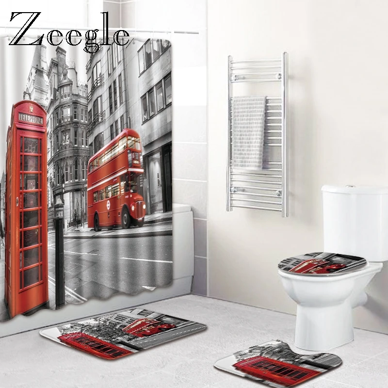 Zeegle 3D Печатный коврик для ванной комнаты Набор с душ ванная комната Шторы Ванная