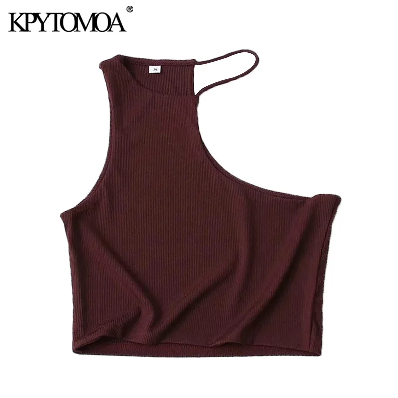 KPYTOMOA женский сексуальный модный Асимметричный Укороченный трикотажный топ