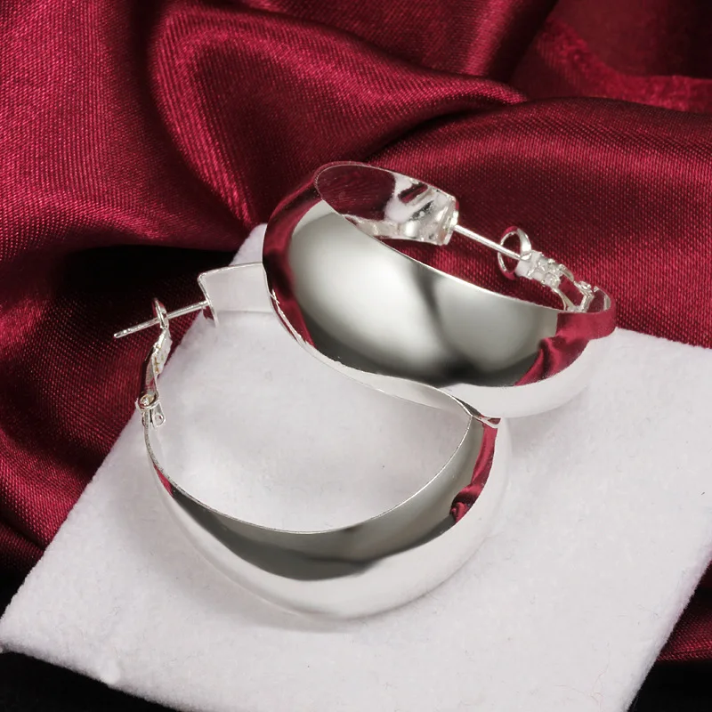

New 925 Sterling Silver Jewelry Smooth Egg Shape Earrings Ear Ring Women Fashion Match Wedding Gift