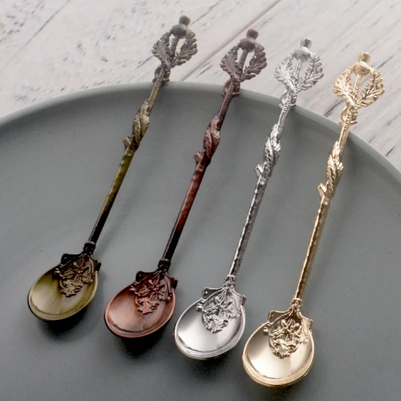

1Pcs Zinc Alloy Vintage Royal Style Tree Tea Coffee Spoon Coconut Ice Cream Small Decoration Gift for Bar Party Kitchen Supplies
