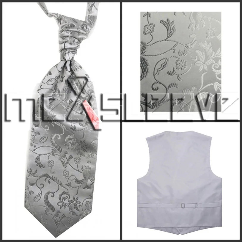 free shipping man's flower tailored tuxedo waistcoat set(vest+ascot tie+handkerchief