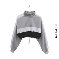 new spring autumn womens hoodie fashion stitching drawstring exposed belly button short pullover outdoor leisure sports top