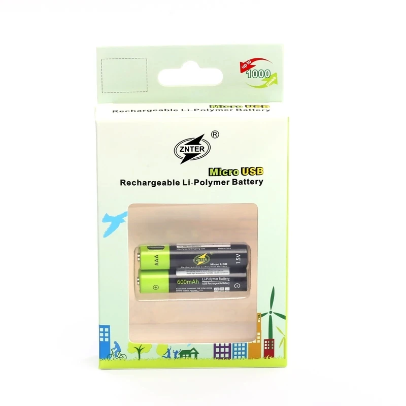 

New 4Pcs ZNTER 1.5V 600mah AAA Rechargeable Battery USB Rechargeable Lithium Polymer Battery Quick Charging by Micro USB Cable