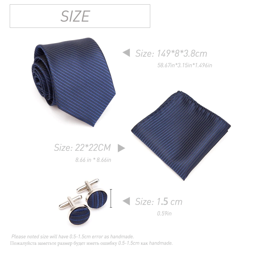 

Mens Tie Solid Handkerchief Necktie Cufflinks Set Fashion Stripe Ties for Men Cravat Party Man Gift Wedding Dress Accessories