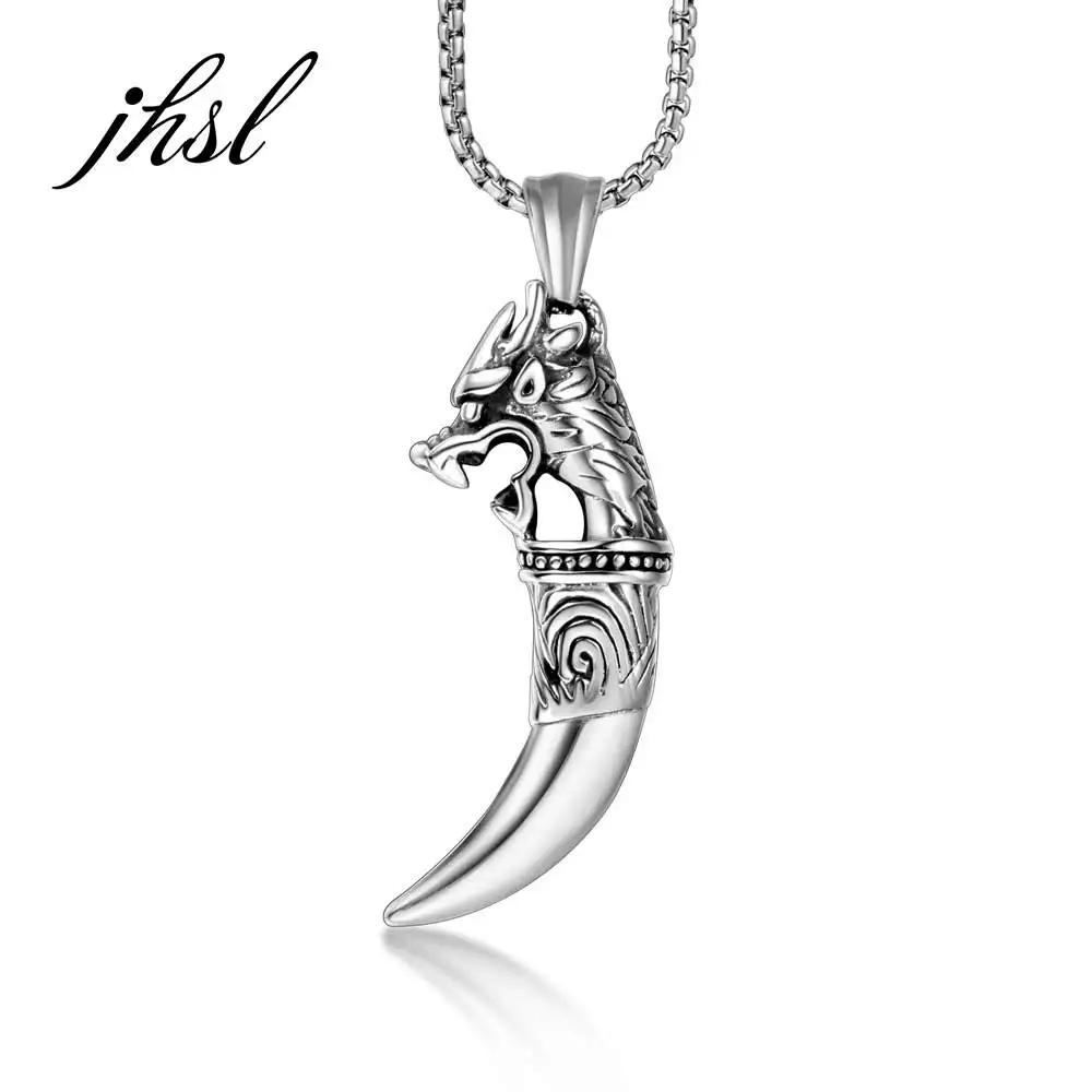 

JHSL New Man Men Necklace Wolf tooth Pendant Stainless Steel Birthday Gift Fashion Jewelry for Male Dropship Supplier wholesale