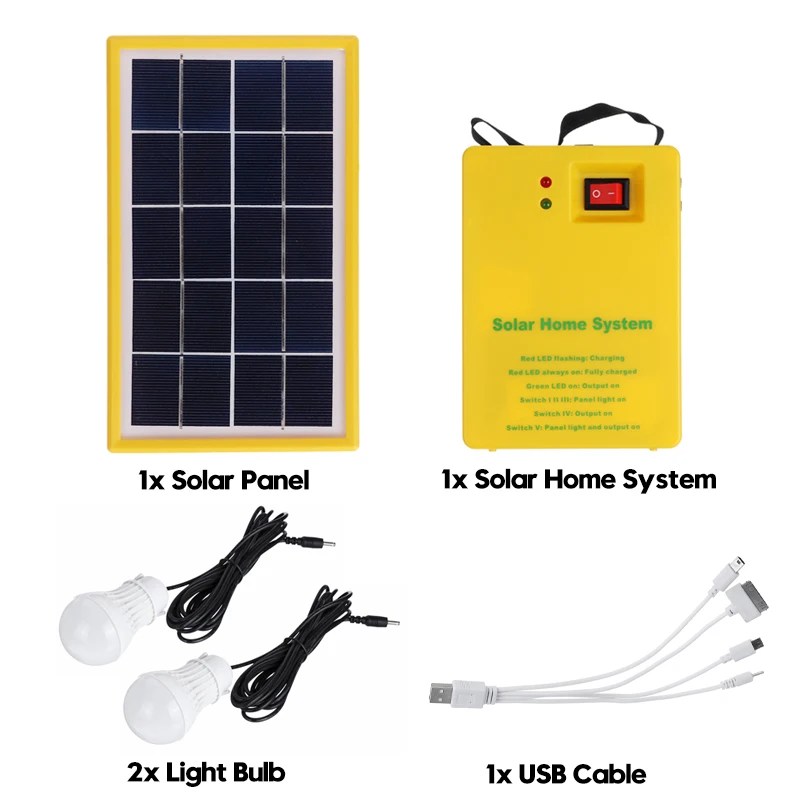 

5V USB Charger Home System Solar Power Panel Generator With 2 LED Bulb Light Indoor Outdoor Lighting Solar Panel Battery Charger