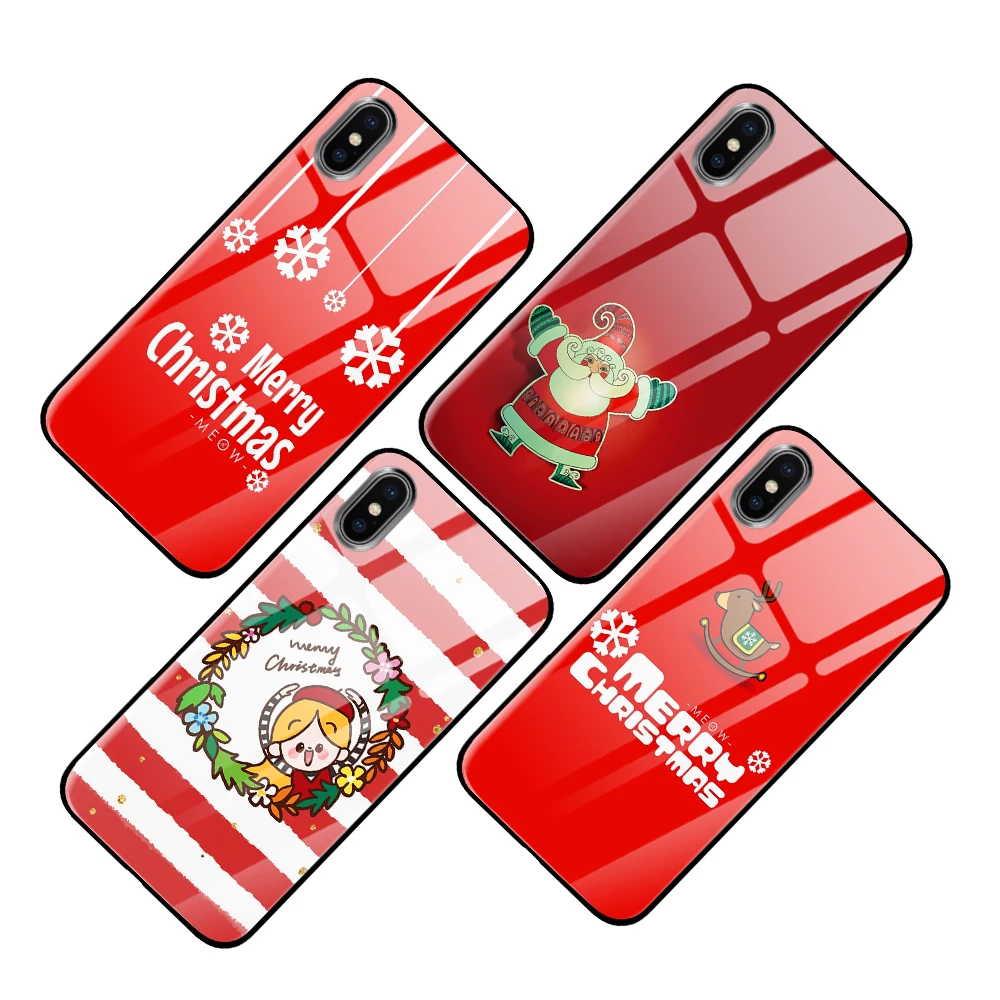 Красочный Рождественский роскошный чехол из закаленного стекла для iPhone 5 5S 6 6s 7 8 Plus X XS XR 11 Pro Max