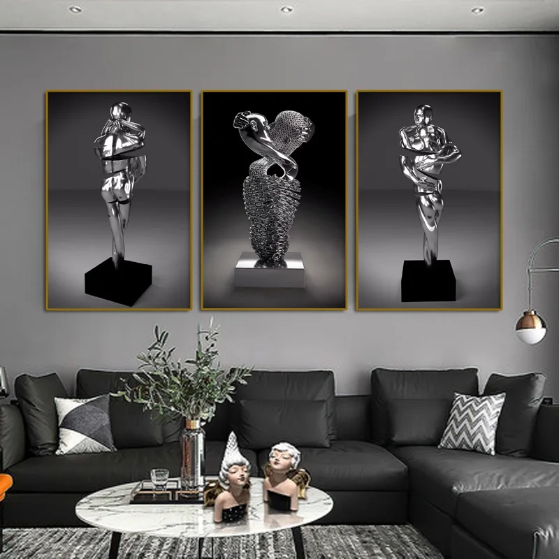 

High Quality Wall Decor Metal Figure Statue Abstract Murals Posters and Prints Living Room Canvas Art Decorative Paintings