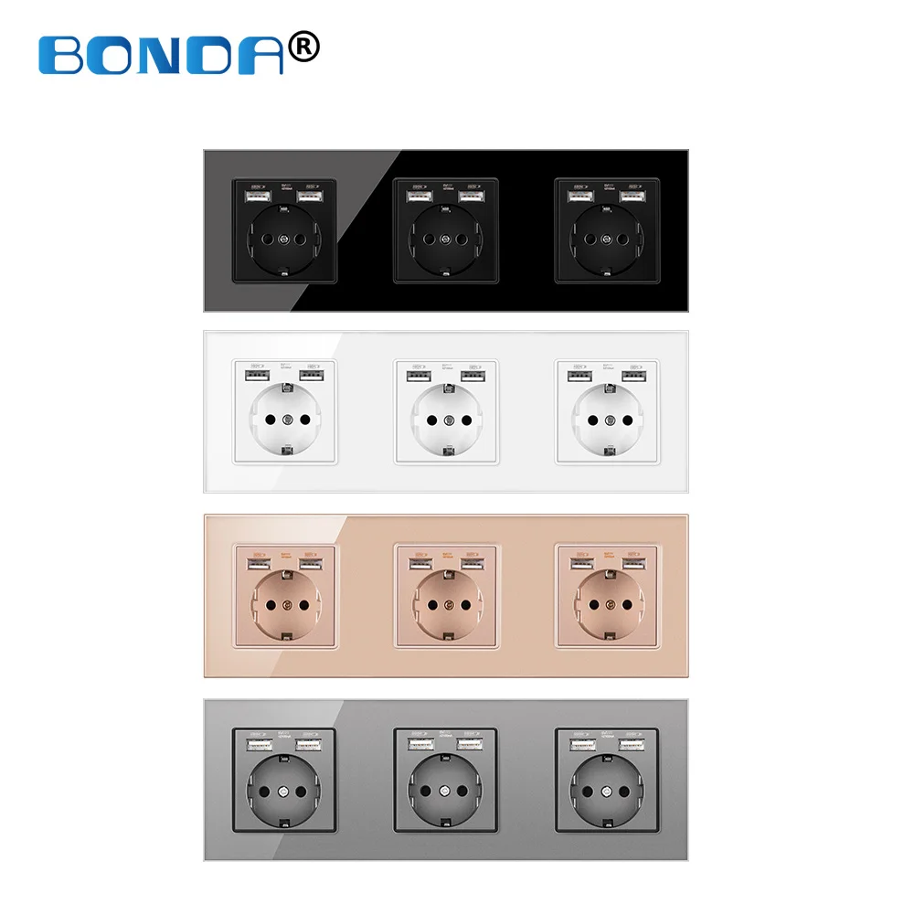 

BONDA EU Standard Electrical Wall Charger Adapter Charging Wall Germany Plug Socket Power Outlets 16A Grounded LED Indication