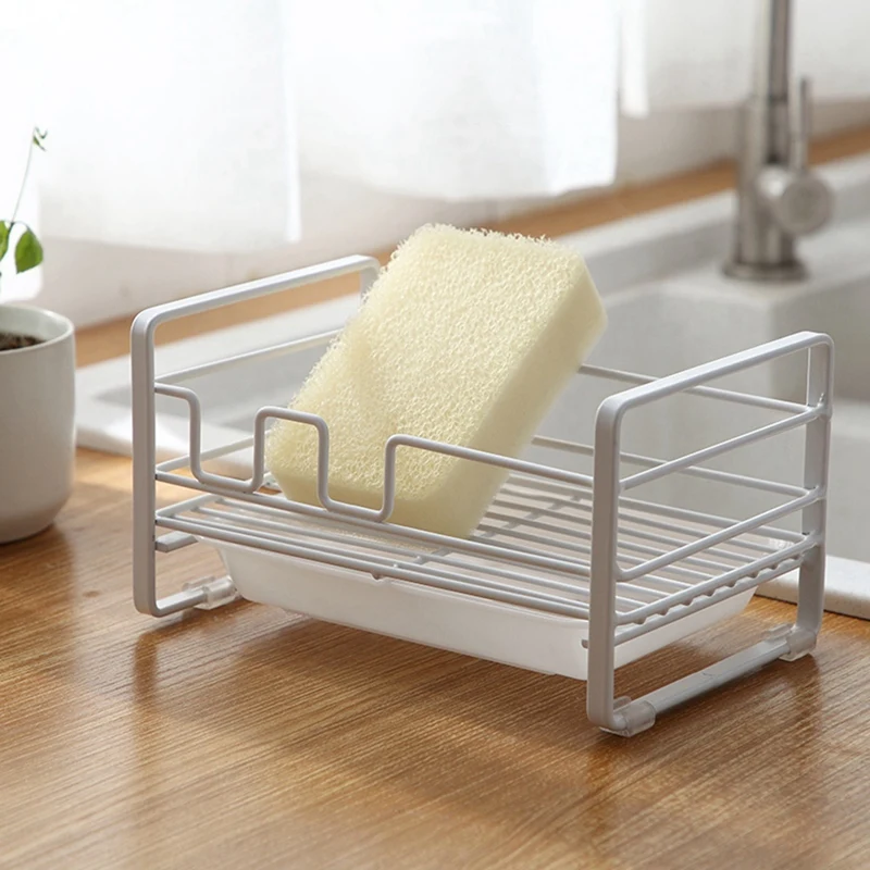 

1 Pcs Drainer Rack Stainless Iron Kitchen Draining Organizer & 1 Pcs Metal Silver Plated Tray