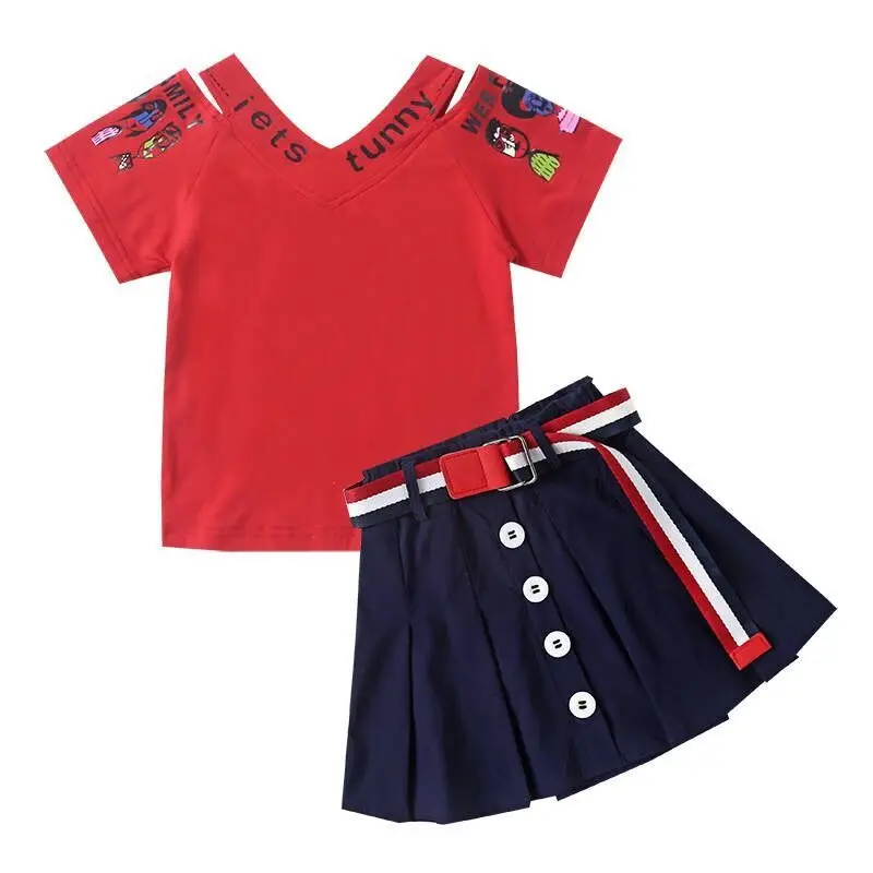 Комплекты одежды для девочек новинка 2020 года летняя футболка юбки мини-комплект