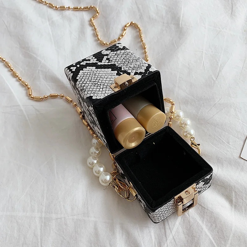 

2020 Serpentine Designer Mini Box Crossbody Bags For Women Luxury PU Leather Pearl Chains Shoulder Bag Christmas Gift Handbags