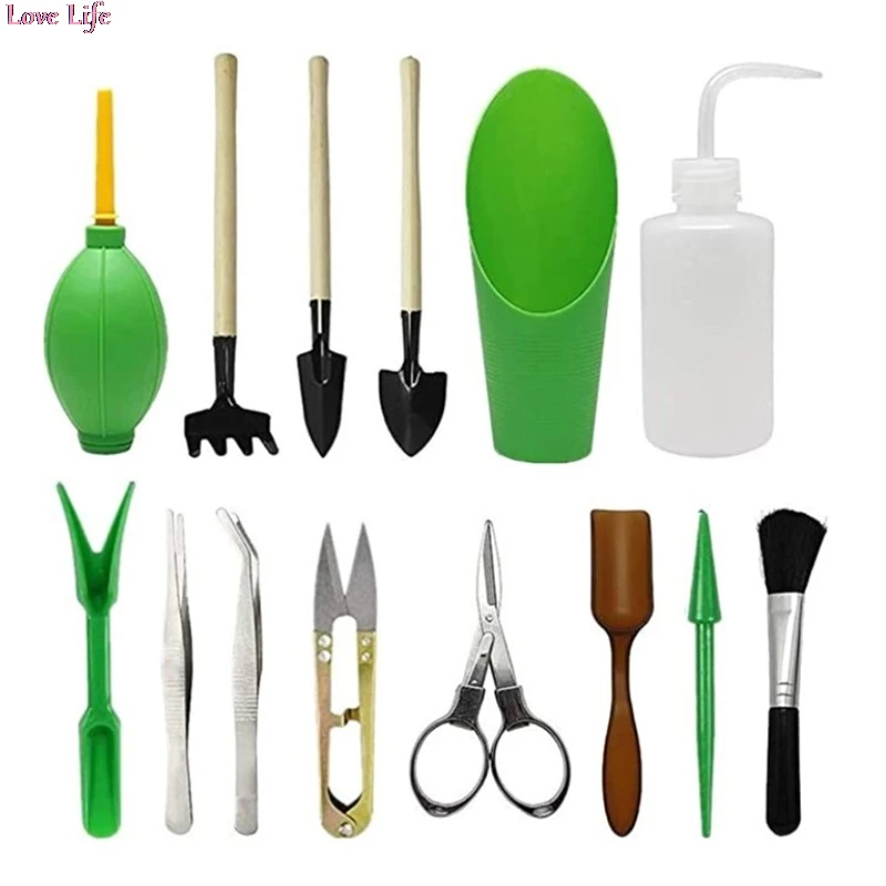 

14 Pieces Mini Bonsai Tools Gardening Tool Kit Planting Cactus Succulents Plants