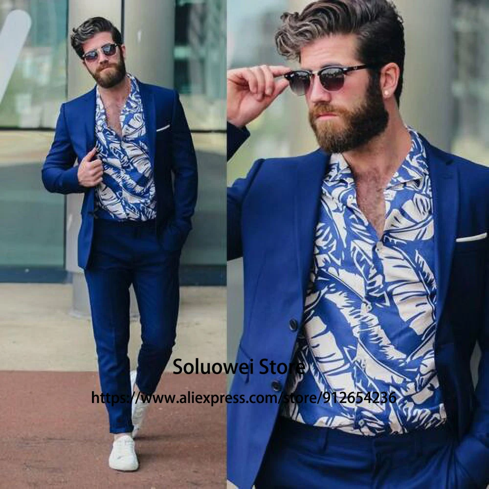 

Classic Business Royal Blue Mens Suits Slim Fit 2 Piece Jacket Pants Set For Groom Wedding Tuxedo Formal Party Blazer Masculino