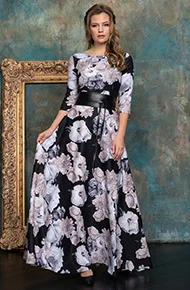 

Dresses for Women Bohemian dress Women's Autumn and Winter Retro Printed 3/4 Sleeves Elegant A- line Skirt