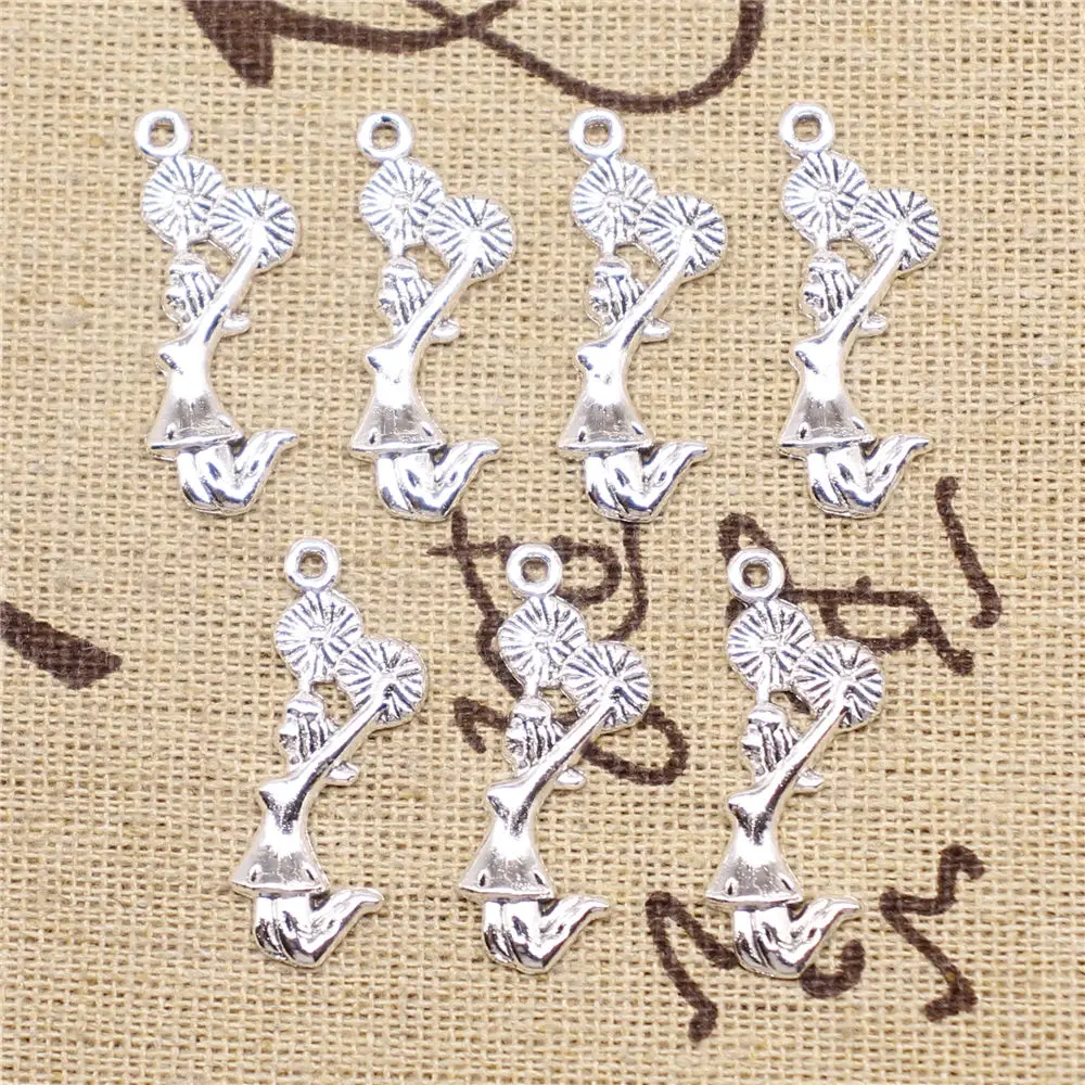 

Charm For Making Jewelry Pendants Antique Silver Color Cheerleader 28x10mm 10pcs
