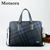 motaora mens shoulder bag leather laptop bags for 14 inch macbook 2021 new business office handbag male plaid pattern briefcase