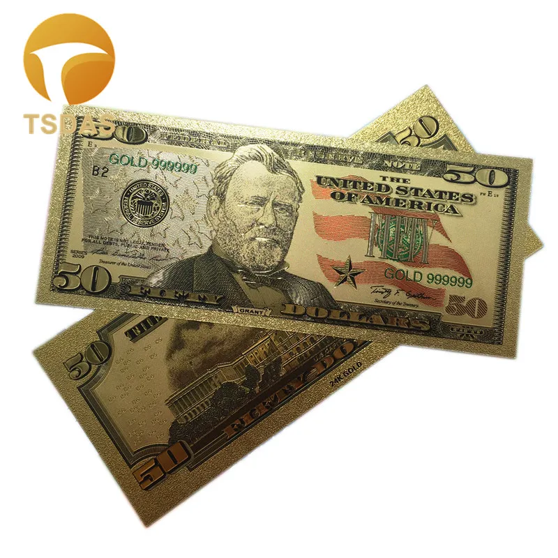 Красочные банкноты США 50 долларов Позолоченные красивые декорации и