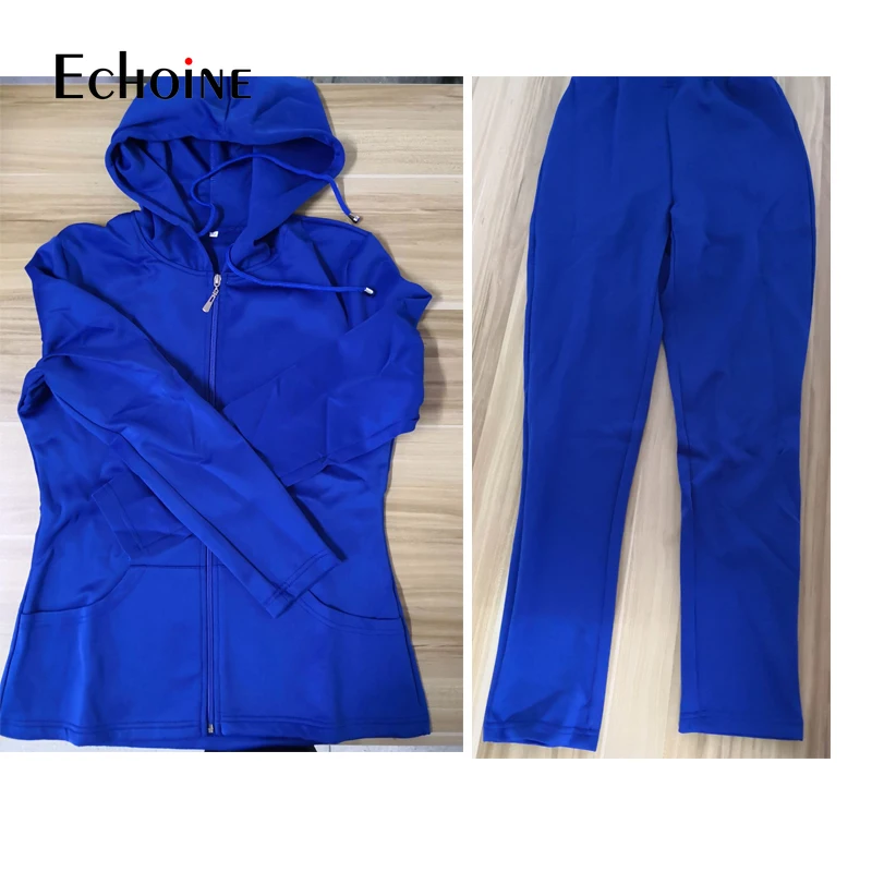 

Echoine Fall Winter Thicken Women Long Sleeve Two piece Set Sports Hooded Zipper Coat jogger Sweatpant Sportswear Fitness Sets