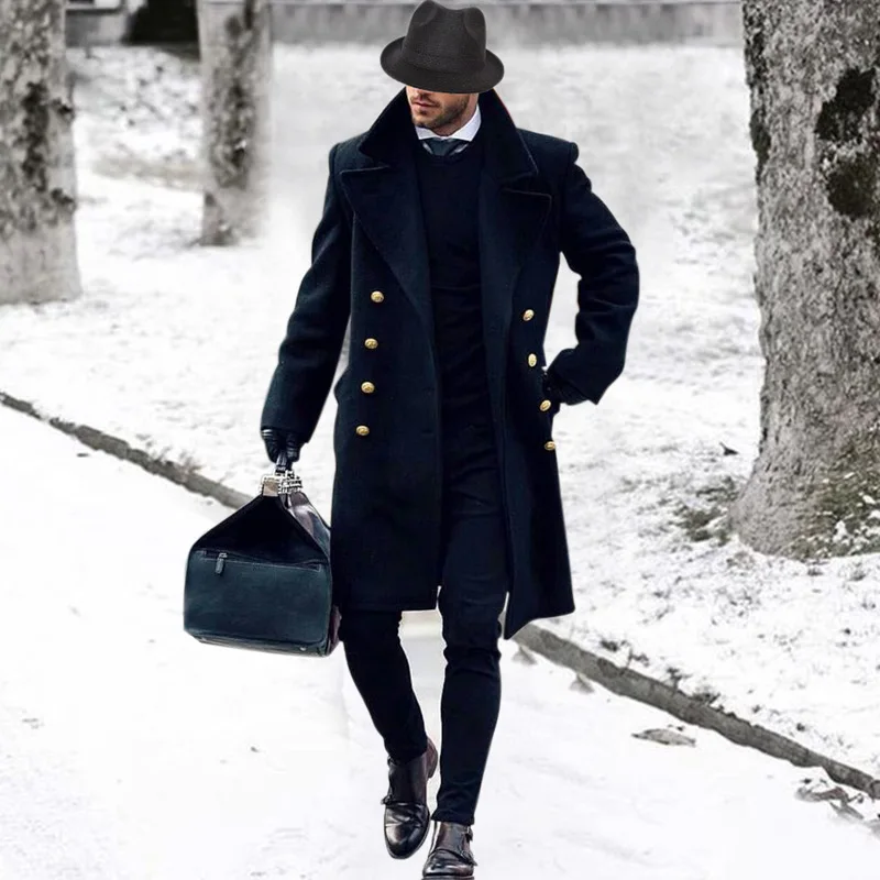 

Fashion England Style Winter Trench Coats Men Casual Slim Double Breasted Warm Mens Jacket Long Sleeve Oversized Male Overcoat