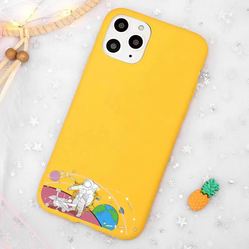 

Cartoon floating astronaut Phone Case Candy Color Yellow for iPhone 11 12 pro XS MAX 8 7 6 6S Plus X 5S SE 2020 XR