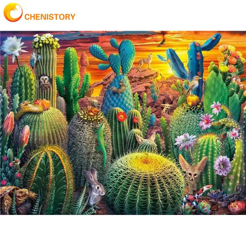 

CHENISTORY 60x75cm Frame Paint By Number For Adults Cactus Modern Picture By Numbers Acrylic Paint On Canvas Home Decors Arts