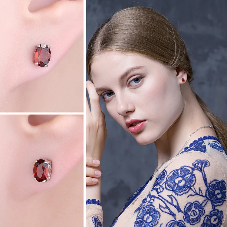 Jewelrypalace Овальный 2ct натуральный красный камень гранат Серьги-гвоздики Твердые 925 Серебряные ювелирные изделия для Для женщин Талисманы Мода