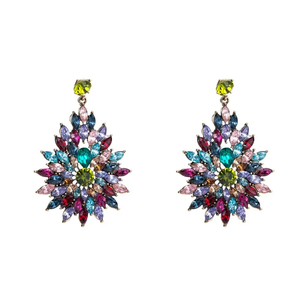 Красочные Стразы висячие серьги glam большие эффектные для вечеринки цветок