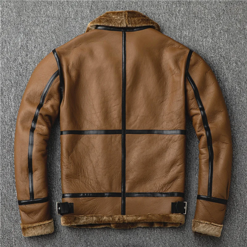 Мужская теплая куртка из натуральной кожи коричневая повседневная большого