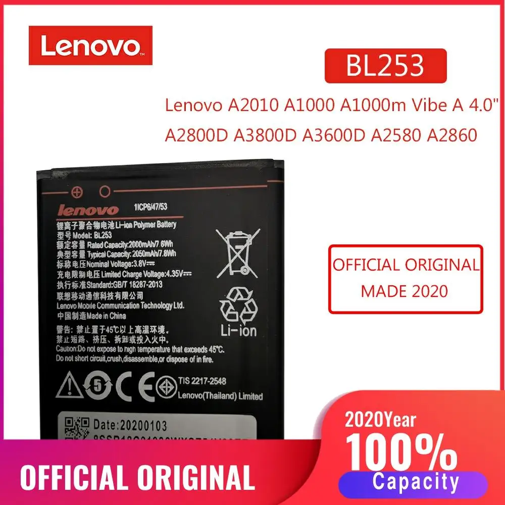 BL253 Оригинальный аккумулятор для Lenovo A2010 A1000 A1000m 100% реальный 2050 мАч мобильный
