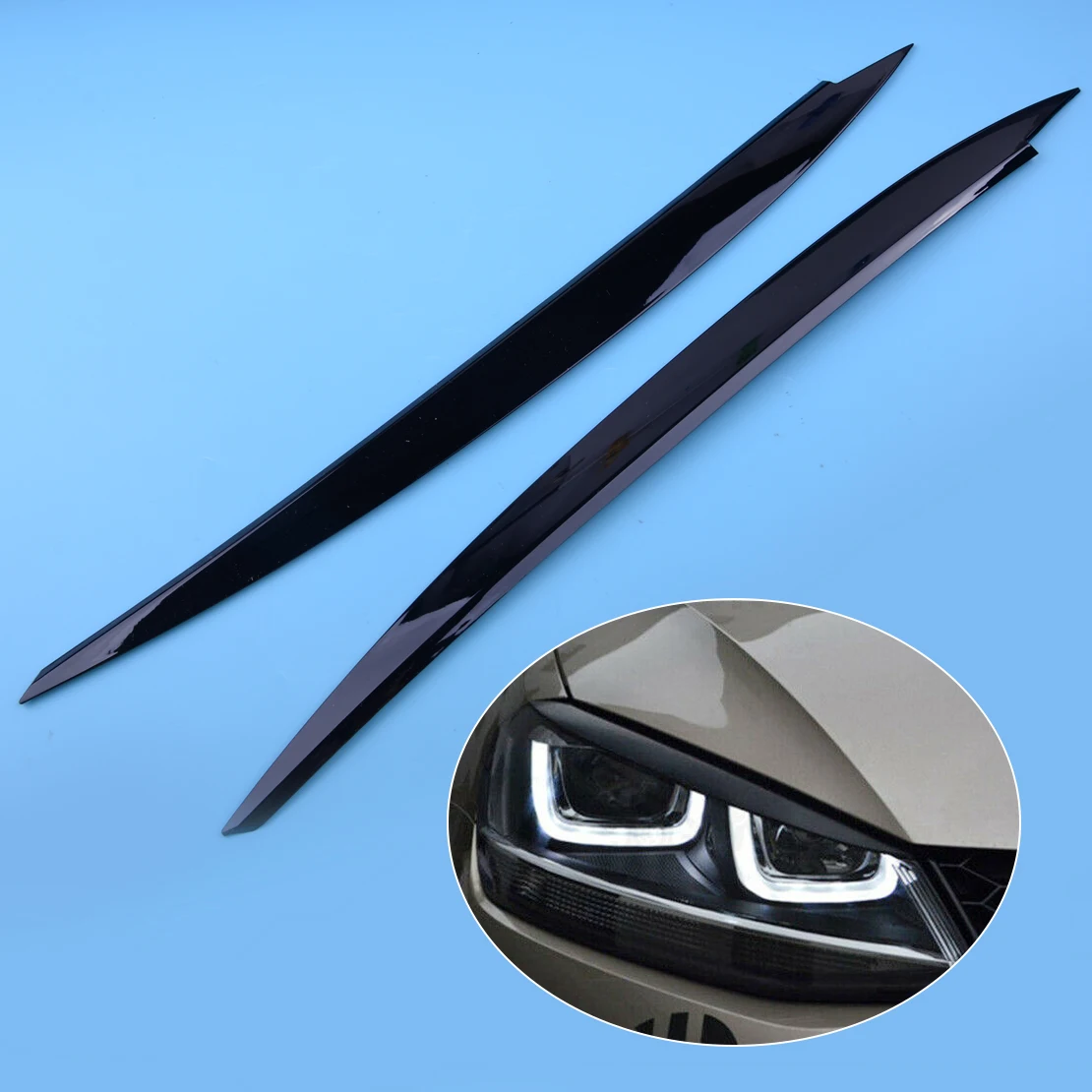 

DWCX 2pcs Black Headlight Eyebrow Eyelids Decoration Cover Trim Fit For VW Golf 7 VII GTI GTD GTE R MK7