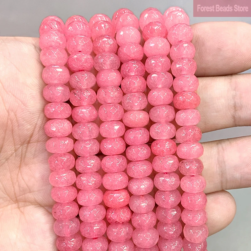

Smooth Faceted Rose Pink Jaspers Natural Rondelle Spacer Beads for Handmade Jewelry Making Fashion Bracelet 15'' Strand 8mm