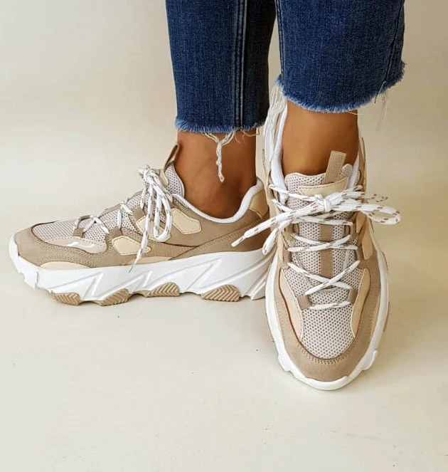 

Women's Sport Shoes White Beige Brown Multi Colour Comfortable Gym Breathable Thick Bottom Sneakers Casual Lace Up Running