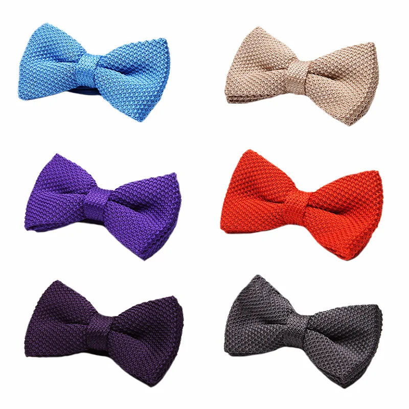

Knitted Bow Tie Formal Wear Wedding Fashion British Style Solid Color Bowtie Business Banquet Party Neckwear Black Coffee Blue