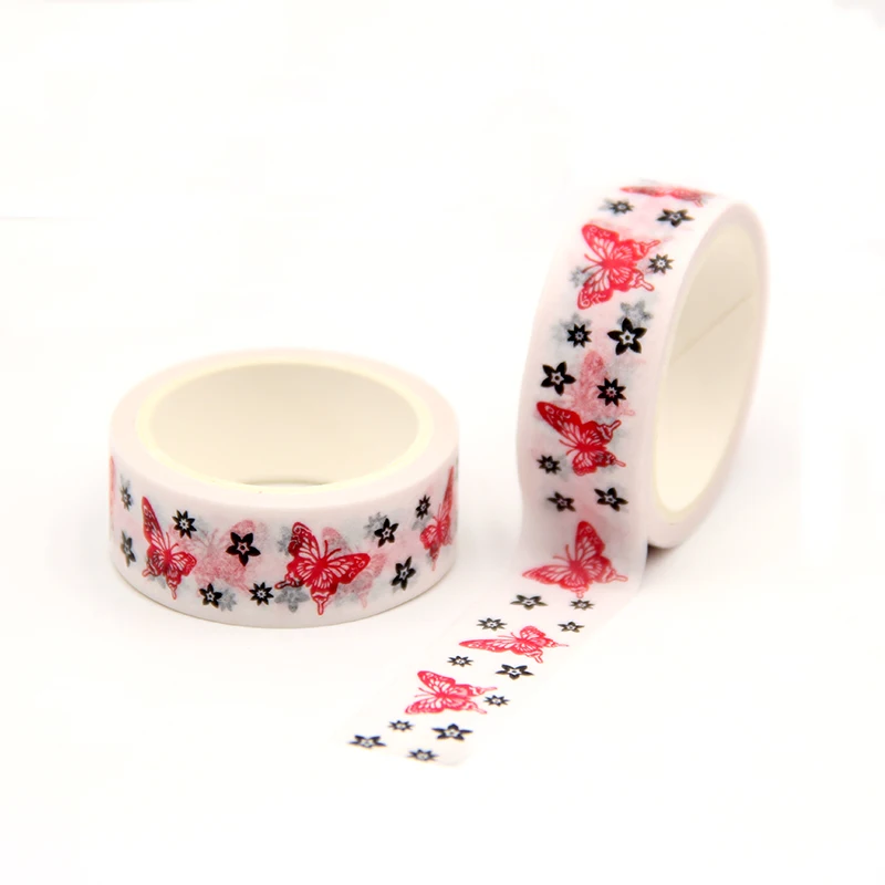 

10pcs/lot 15MM*5M Red Butterfly Stars Washi Tape Japanese Paper DIY Planner Masking Tape Decorative Stationery washi tape