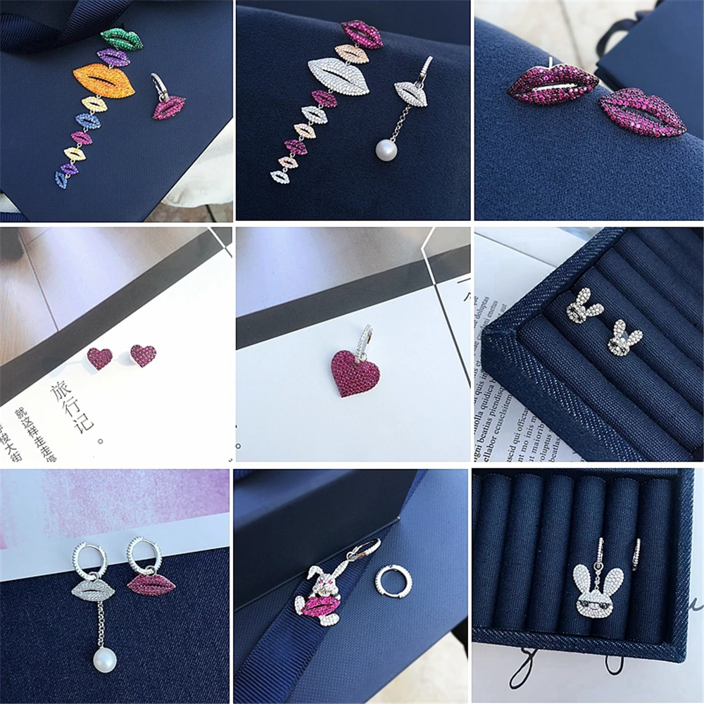 

pendientes asimétricos de labios sexys para mujer, de plata de ley s925, aretes de conejo en forma de corazón, joyería, regalo d