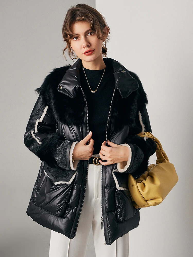 

Genuine Wool Fur Coat 90% White Duck Down Women's Winter Down Jackets Warm Women's Coats Women's Clothing Ropa De Mujer Zjt963