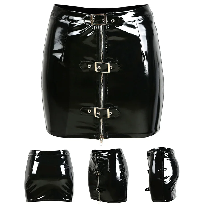Женские латексные юбки карандаш высокая посадка Пряжка молния из искусственной