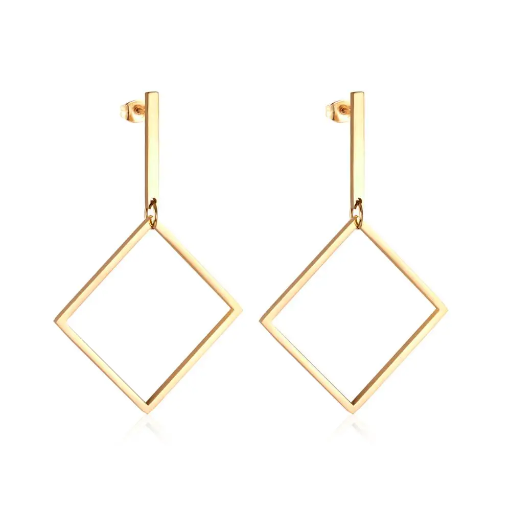 Квадратные висячие серьги LUXUKISSKIDS из нержавеющей стали Золотые в Корейском стиле